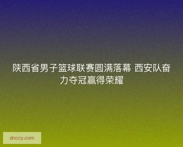 陕西省男子篮球联赛圆满落幕 西安队奋力夺冠赢得荣耀 陕西省男子篮球联赛圆满落幕 西安队奋力夺冠赢得荣耀